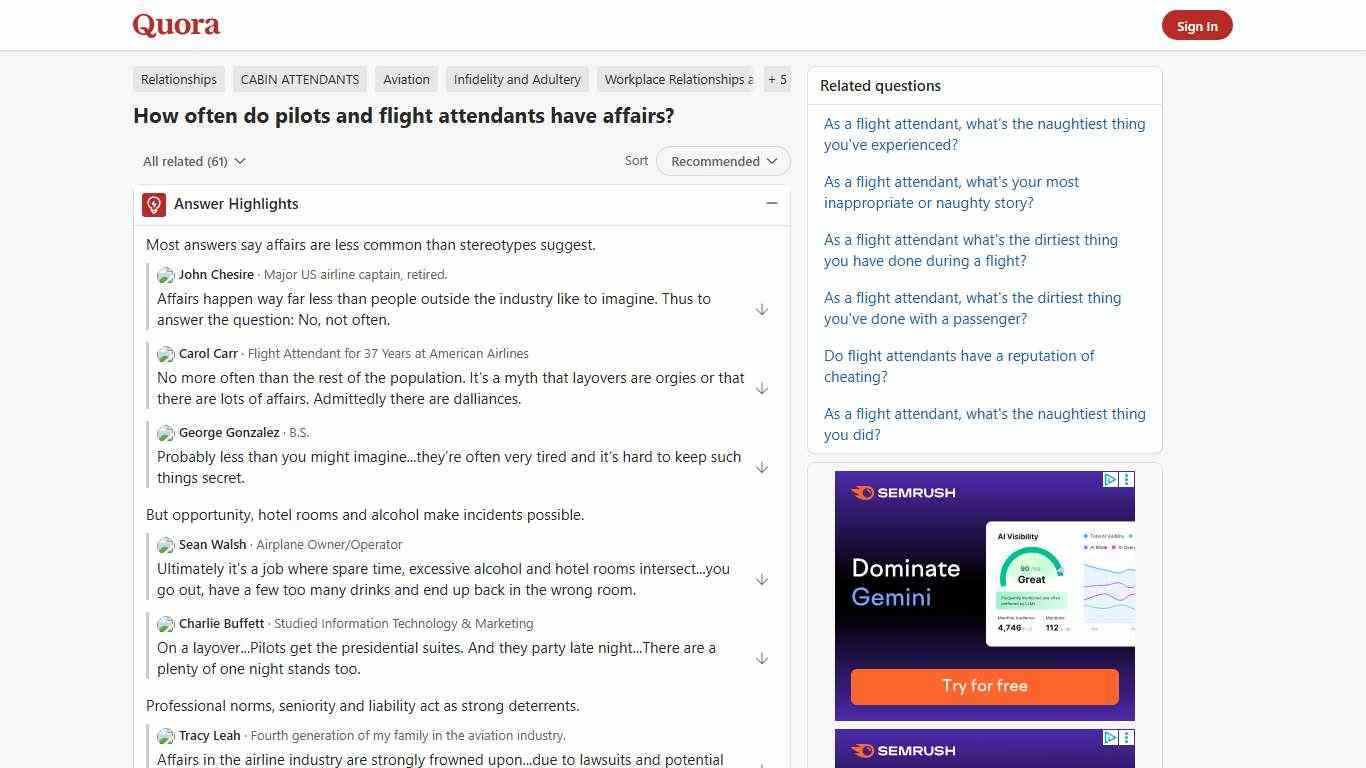 How often do pilots and flight attendants have affairs? - Quora